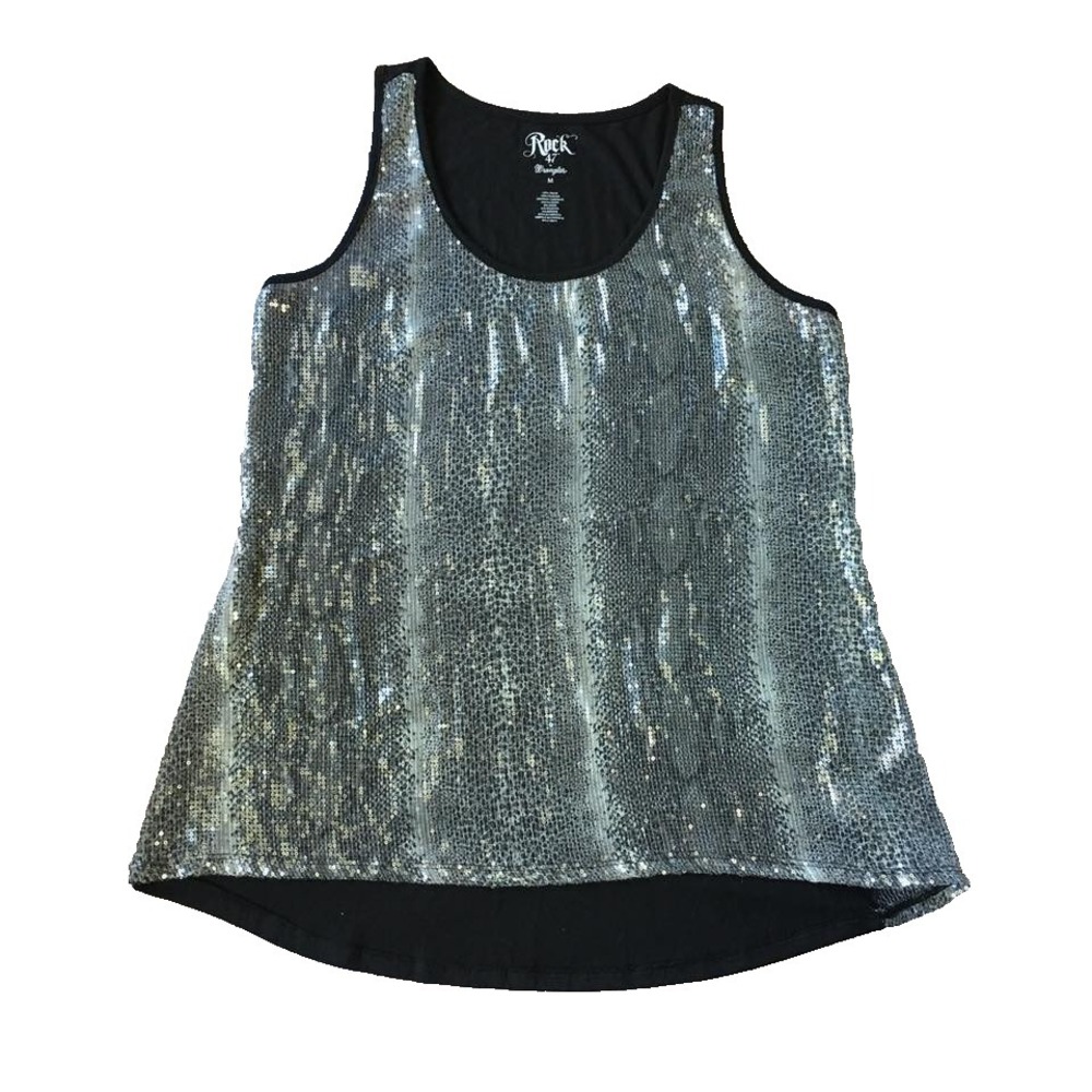 Wrangler Sequin Tank Top Women M 8 10 Sheer Sleeveless Western Rodeo Cowgirl